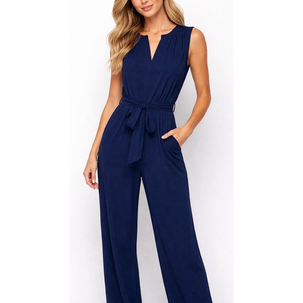 Lauren Ralph Lauren Navy Sleeveless Tie-Waist Jumpsuit